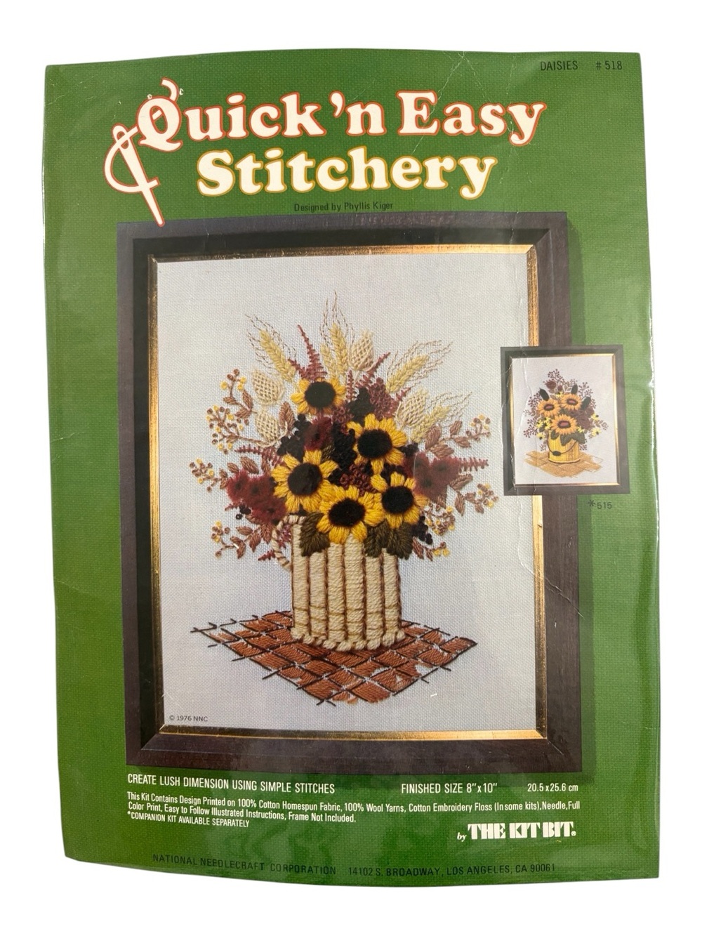 Vintage 1970s Flower Embroidery Kit Daisies Sunflowers Basket Cottagecore NIP